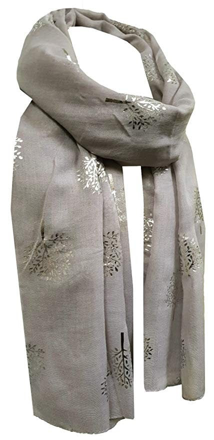 Classy Silver Metallic Foil Print Mulberry Tree Scarf Ritzy Scarves Wrap Shawl Ideal Gift