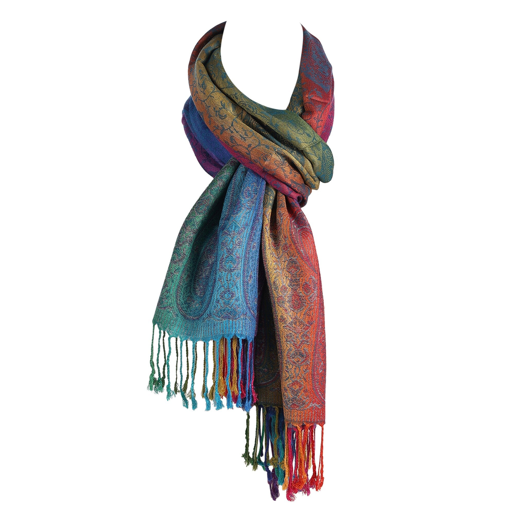 Reversible Luxury Women's New Multi color Rainbow Flower Design Printed Pashmina Shawls and Wrap