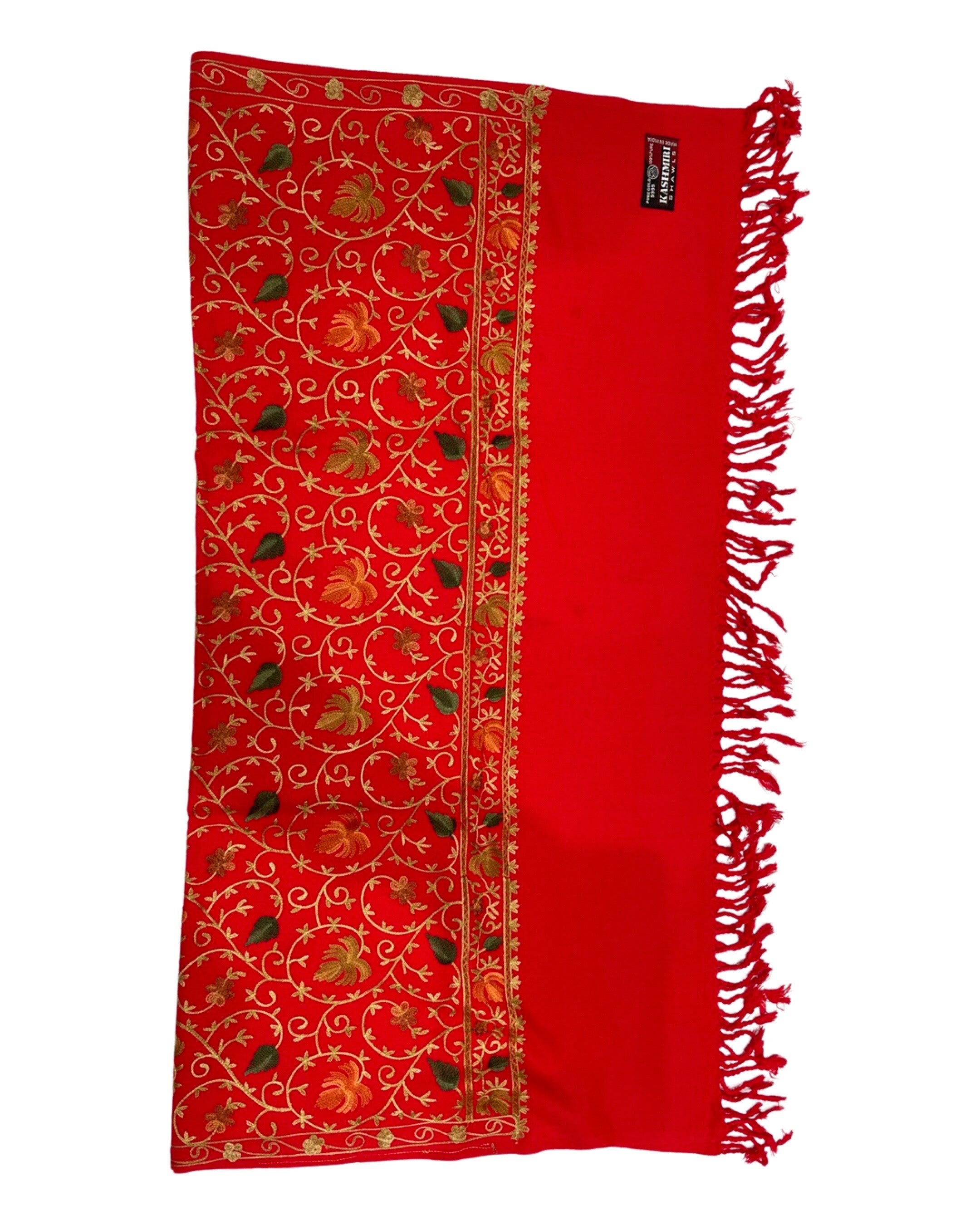 Elegant Christmas Red Gold and Multi Hand Embroidered Luxury Shawl Wrap Scarf
