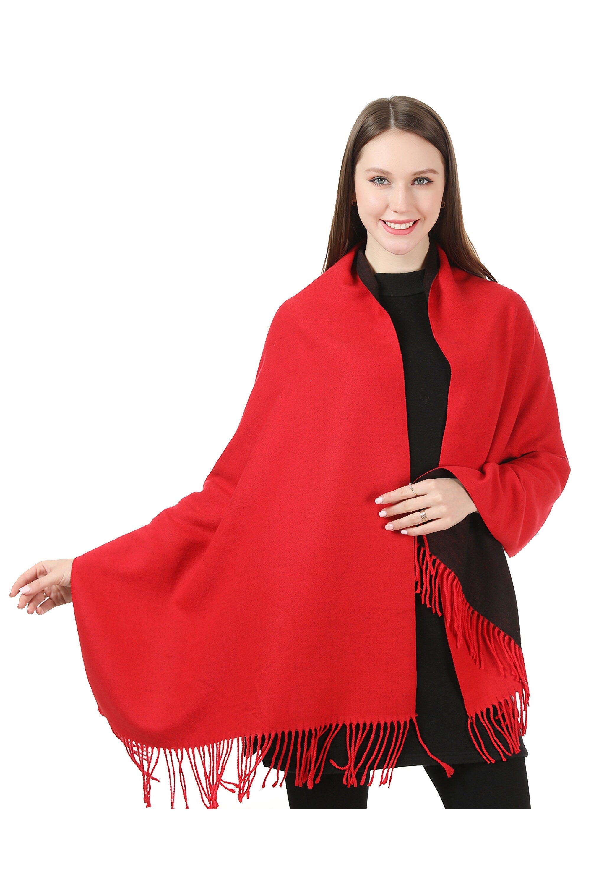 Reversible Winter Scarf Wrap Blanket Shawl Warm Soft Cosy - Red/Black