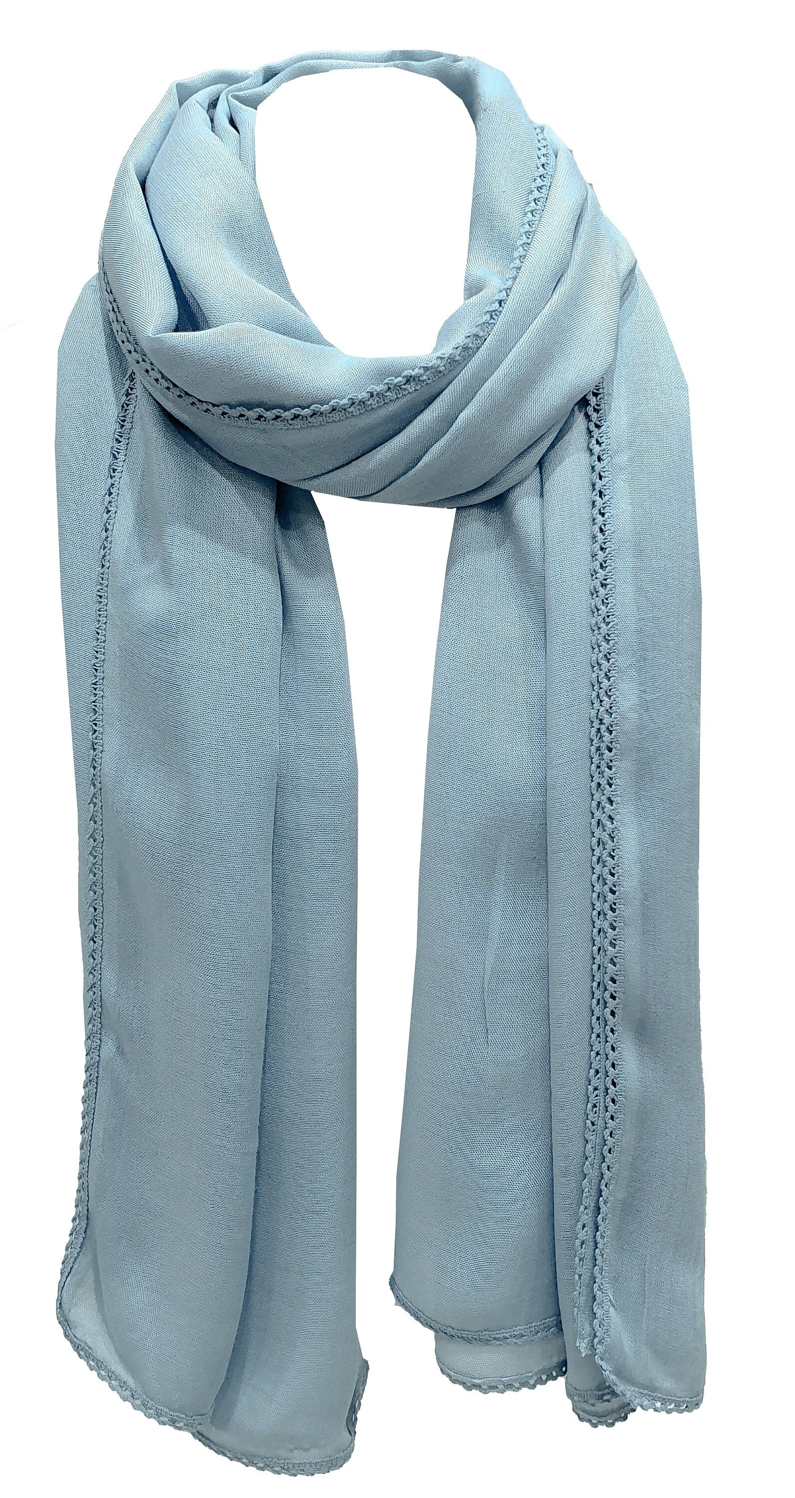Plain with Delicate Lace Crochet Border Scarf Scarves Maxi Wrap