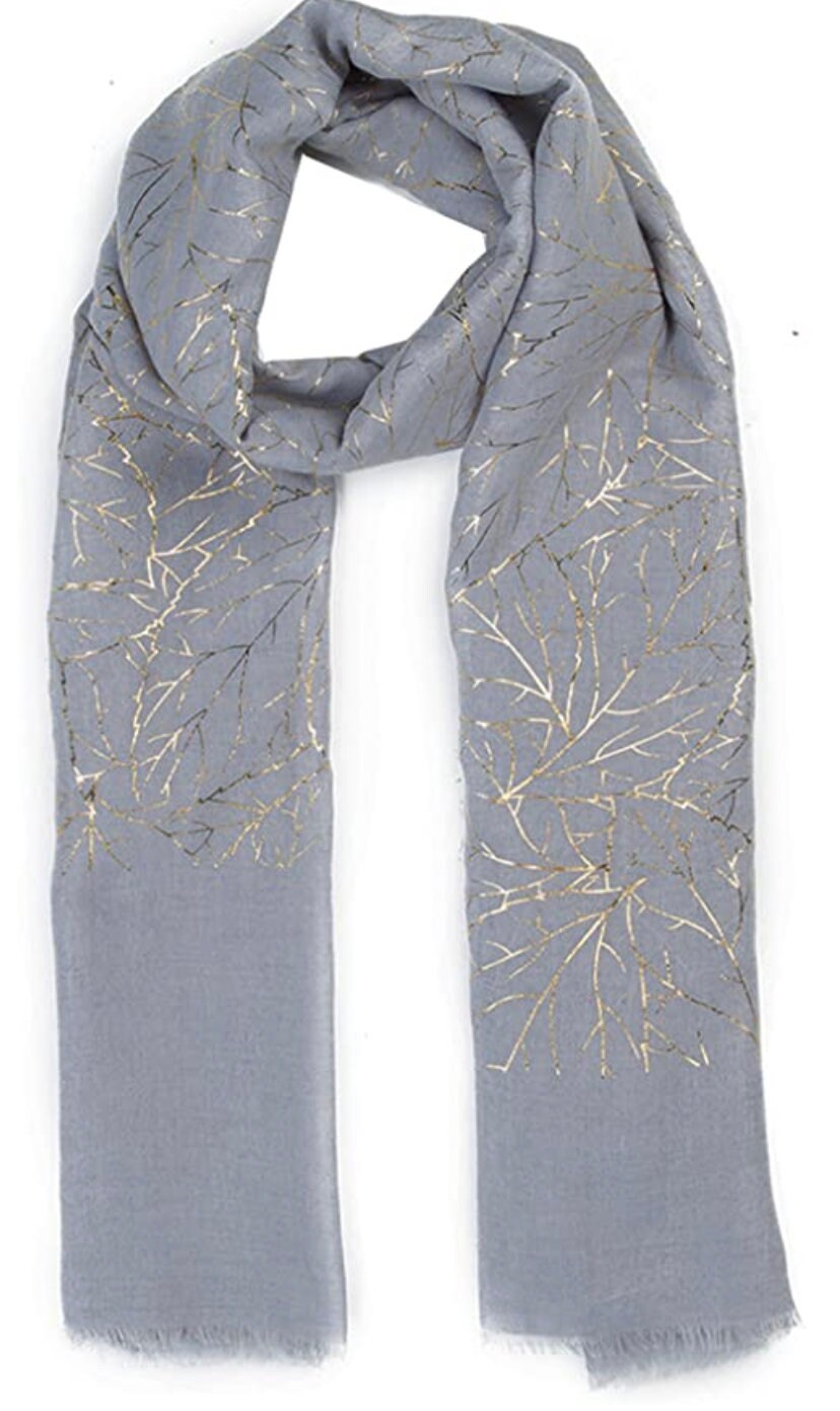 Leaf All over Glitter Metallic Foil Print Classy Scarves Wrap Shawl Ideal Gift