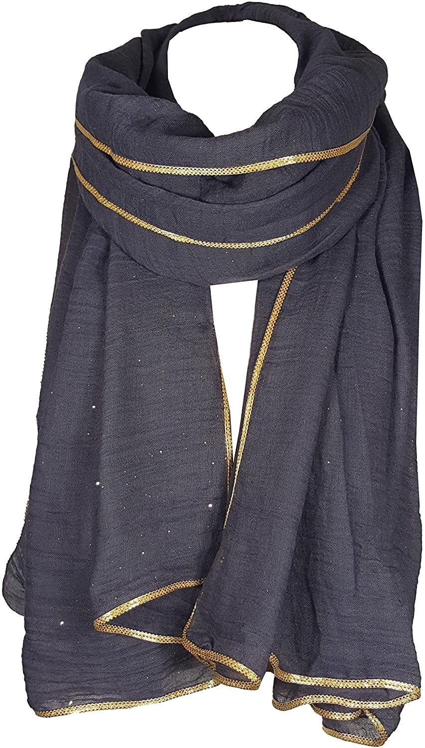 SEASONAL SPECIAL New Ladies Celebrity Style Glitter Sparkle Stardust with Gold Piping Border Scarf Scarves Maxi Wrap Wedding Party Gift