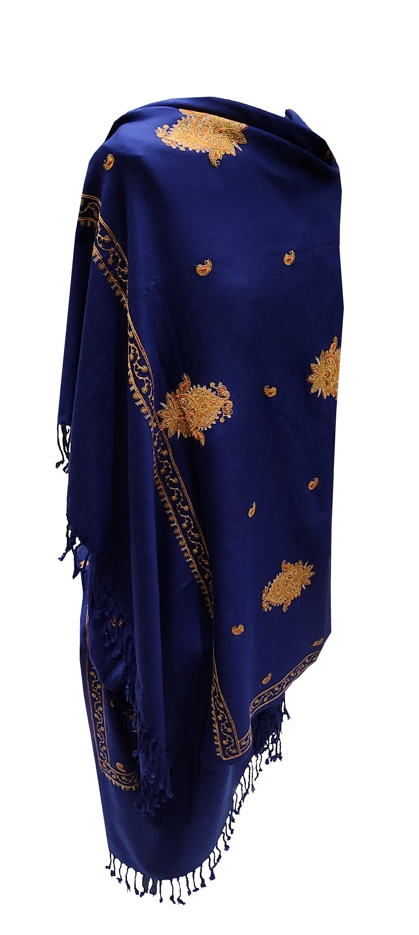 Exclusive Navy Blue and Rust Orange Hand Embroidered Luxury Shawl Wrap Scarf - Only 1 Available in this Design and Colour - Hurry !