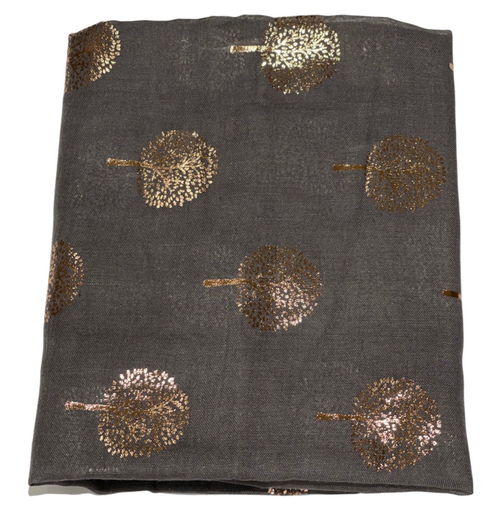 Elegant Mulberry Tree Scarf with Gold Metallic Foil Print Classy Ritzy Scarves Wrap Shawl Ideal Gift