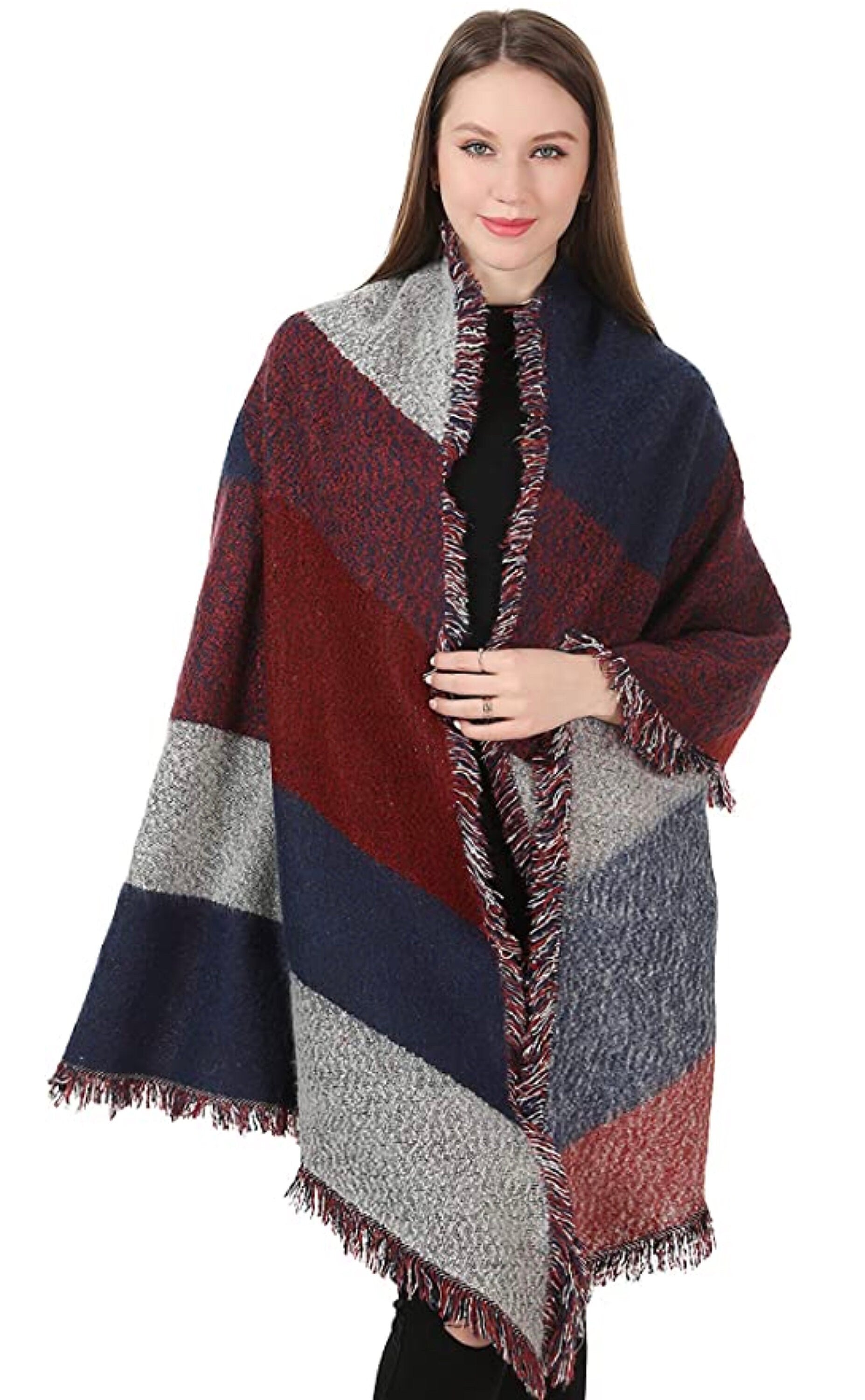 Women Large Oversized Scarf Pashmina Wrap Poncho Thick Style Scarf Patchwork Cape Shawl