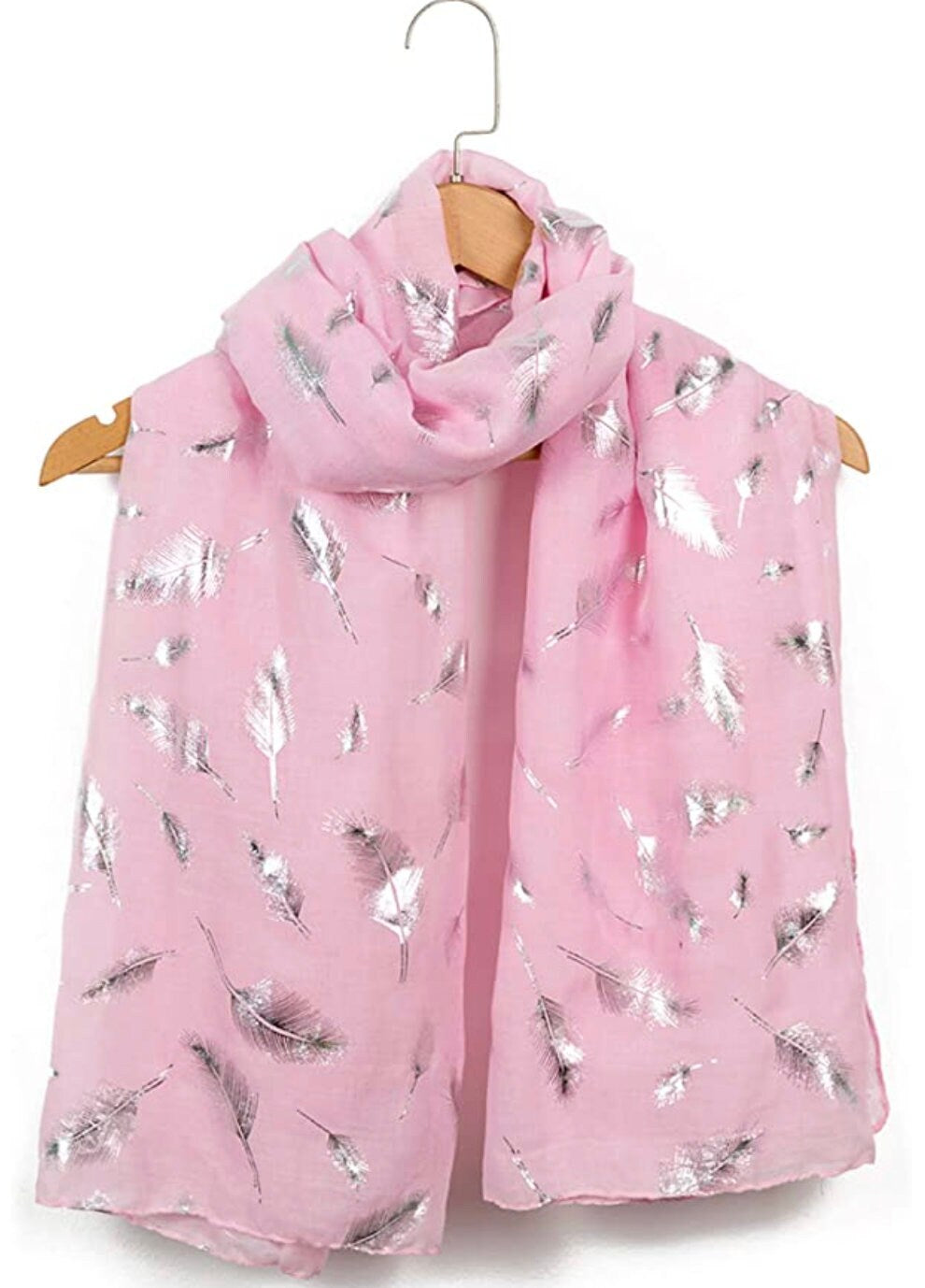 Feather Scarf with SILVER Metallic Foil Print Classy Scarves Wrap Shawl Gift