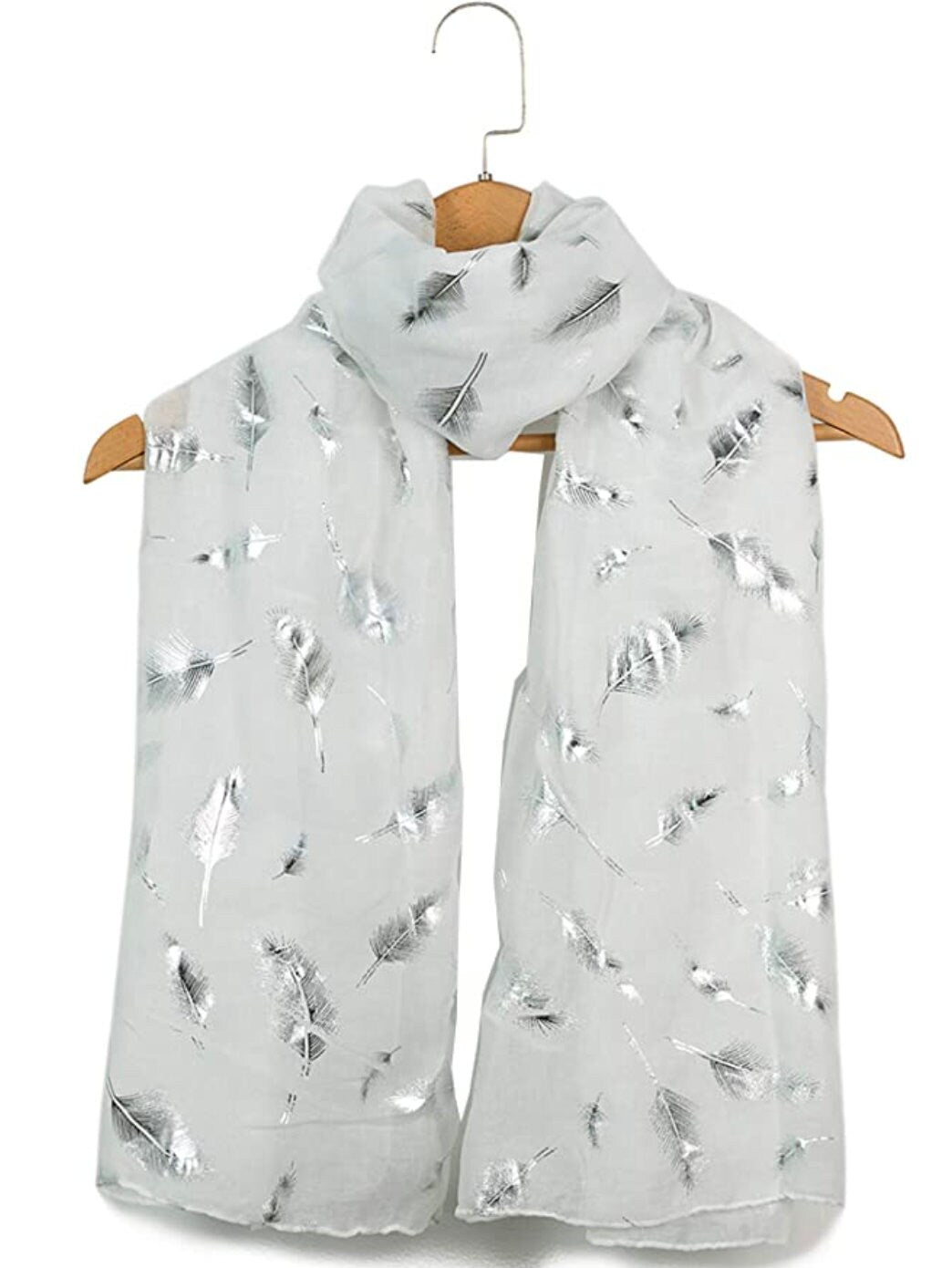 Feather Scarf with SILVER Metallic Foil Print Classy Scarves Wrap Shawl Gift
