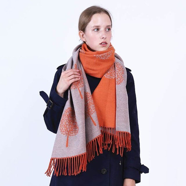 Thick Reversible Mulberry Design Winter Scarf Wrap Blanket Shawl Warm Soft Cosy - BURNT ORANGE / SILVER