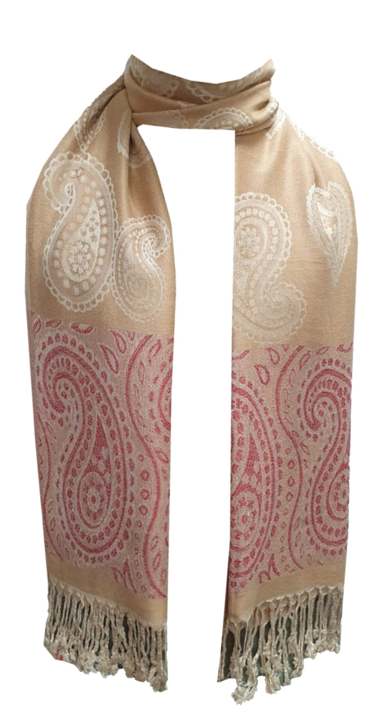 Elegant Reversible Pashmina-Feel Shawl Scarf - Two-Sided Print with Self-Embossed Detailing
