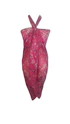 Sarong Japanese Cherry Blossom Bird And Floral Print - Hot Pink