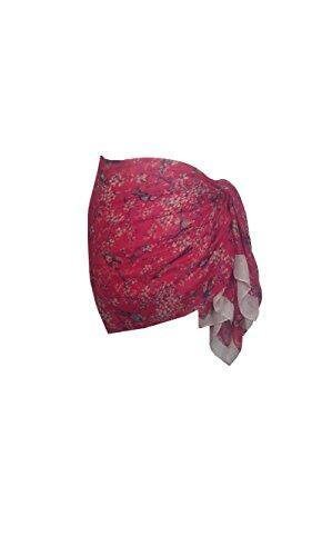Sarong Japanese Cherry Blossom Bird And Floral Print - Hot Pink