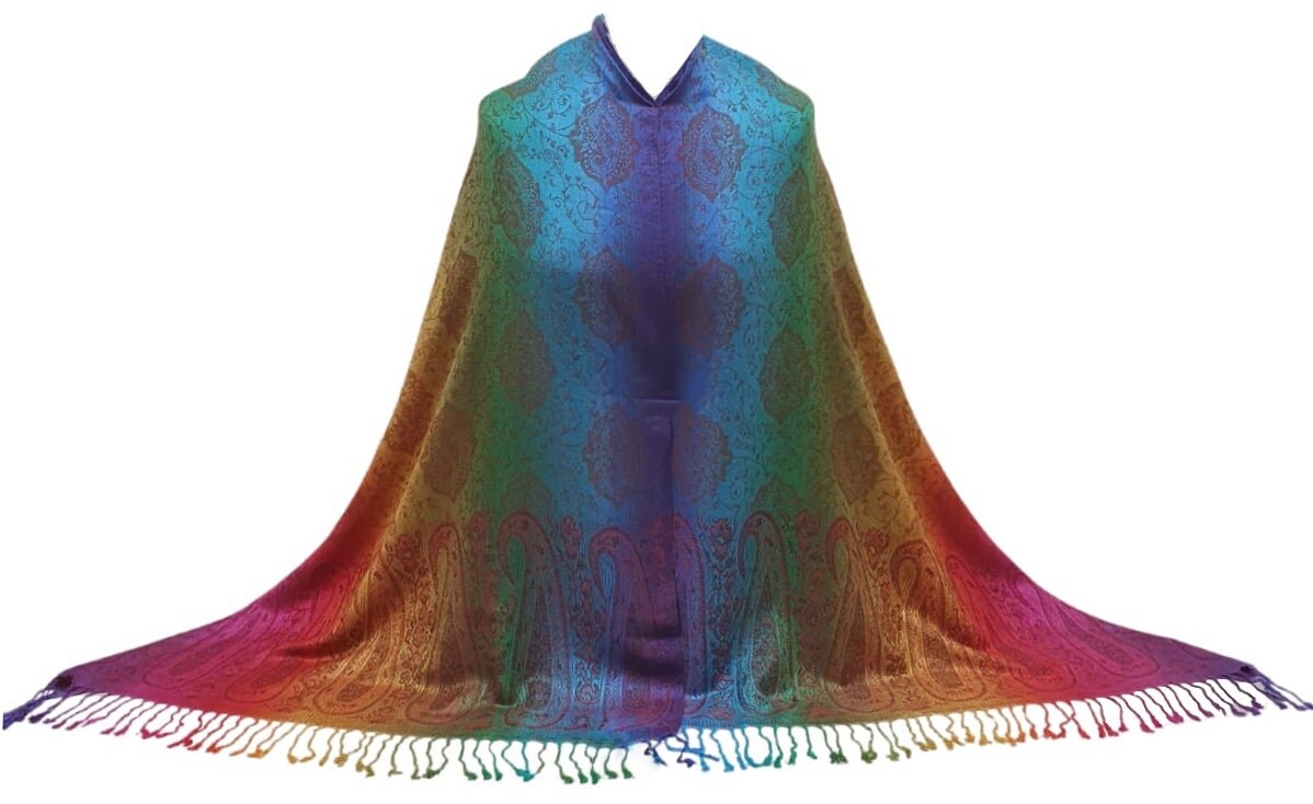 Reversible Multi-colour Pashmina Colourful Scarf Wrap Shawl - Stylish, Soft, and Vibrant Women's Fashion Accessory Flower colour Rust Brown