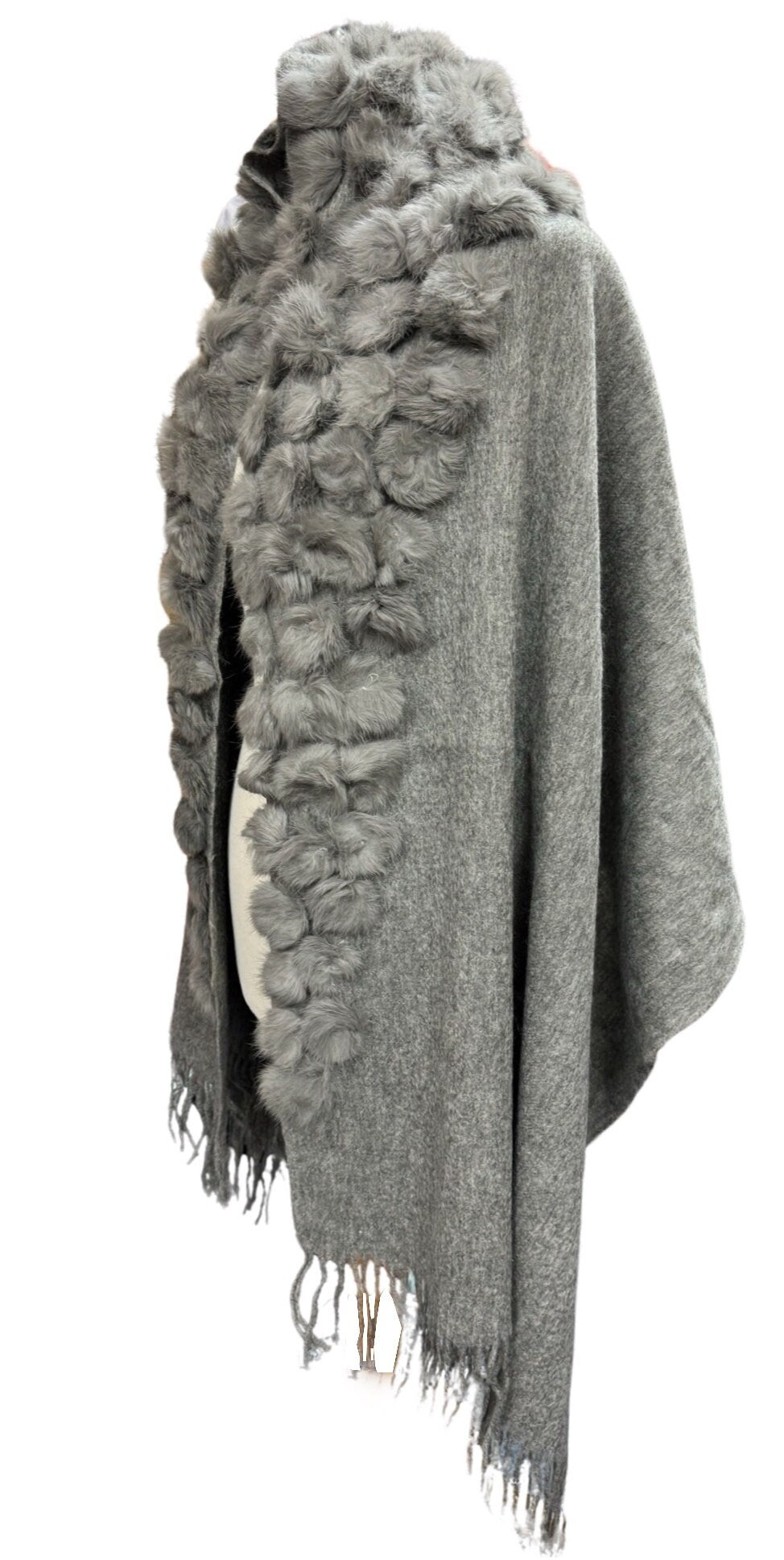 Silver Chic and Toasty Fashionable Comfort Women's Winter Blanket Shawl with Pom Poms Effect