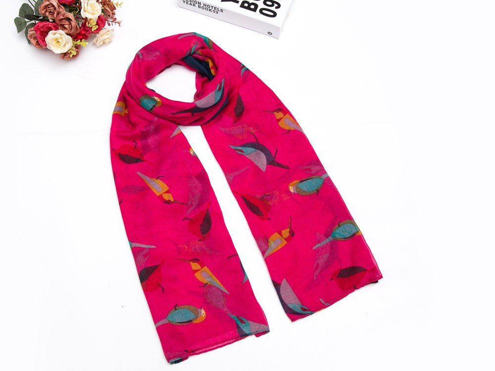 Colorful Christmas Robin Bird Print Girls Lady Women Long Cute Scarf Wraps Shawl Soft Scarves Maxi With Border