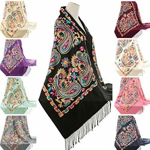 Beautiful Embroidered Pashmina Feel Wrap Scarf Scarves Stole Shawl Winter