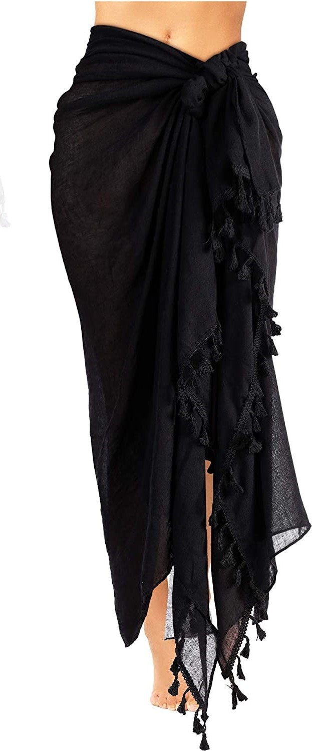 World Of Shawls  Tassel Sarong Plain Cotton, Coverup, Scarf, Big Size 100cm x 188cm