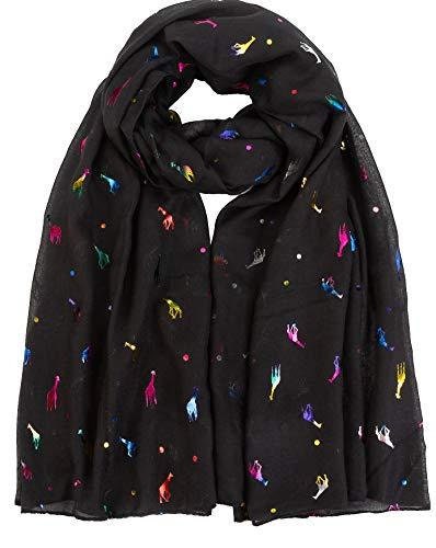 Giraffe Animal Print Women's Scarf Shawl Wrap By World of Scarfs (Glitter Giraffe Black)