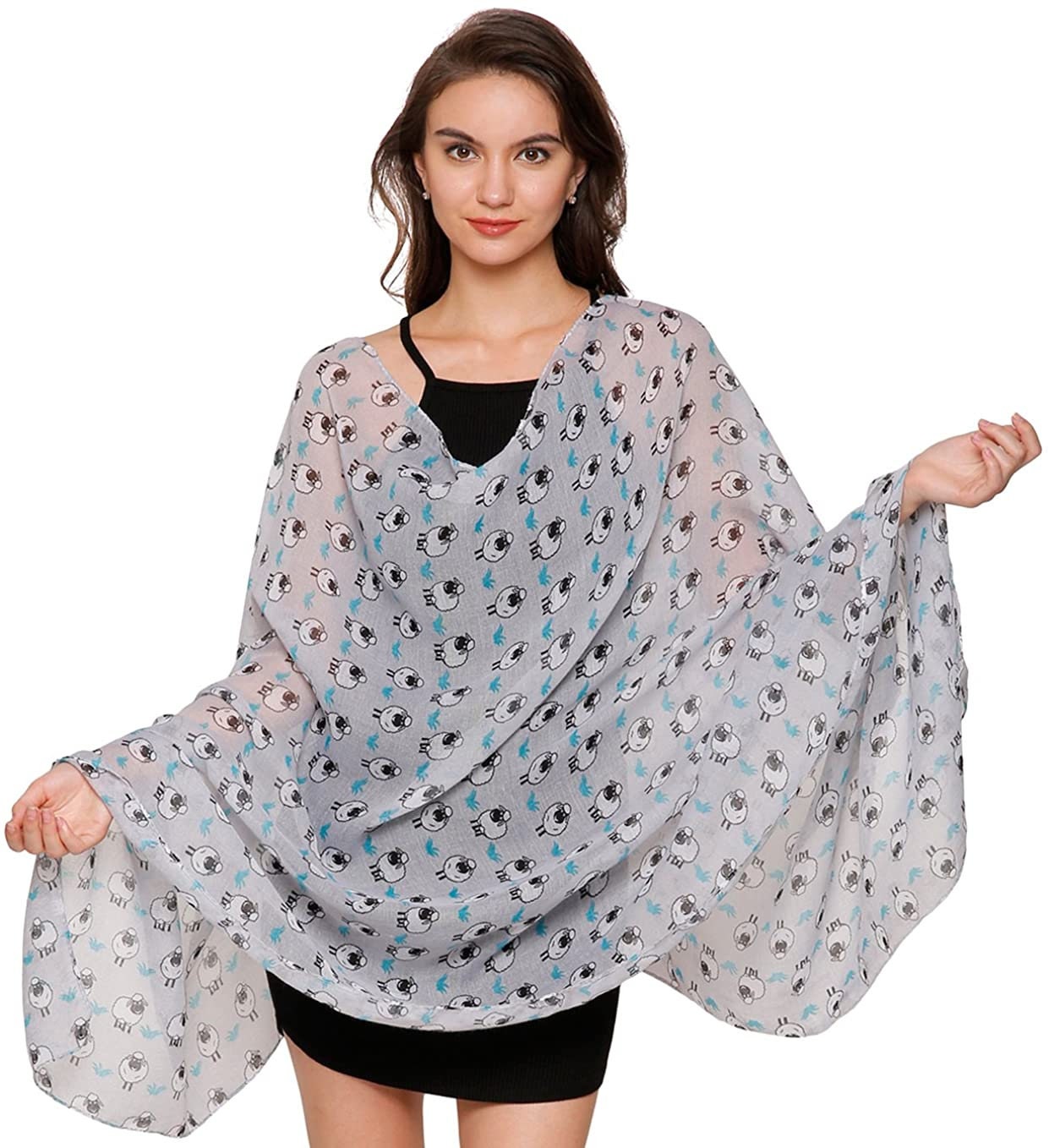 World of Shawls Girls Ladies Little Cartoon Sheep Print Scarf
