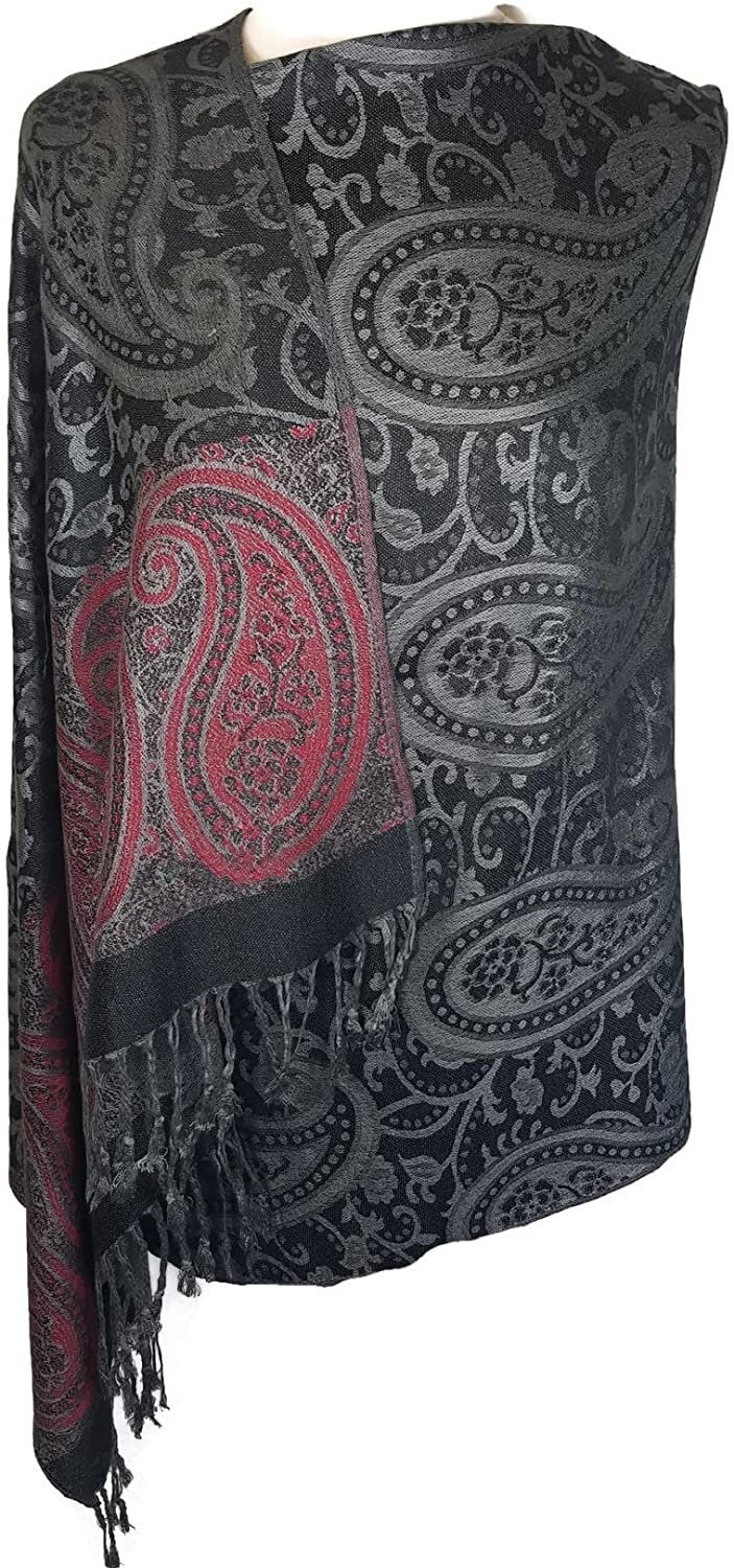 World of Shawls Ladies Floral Paisley Bordered Pashmina Feel Shawl Scarf Wrap Stole Luxuriously Warm Soft and Silky Touch