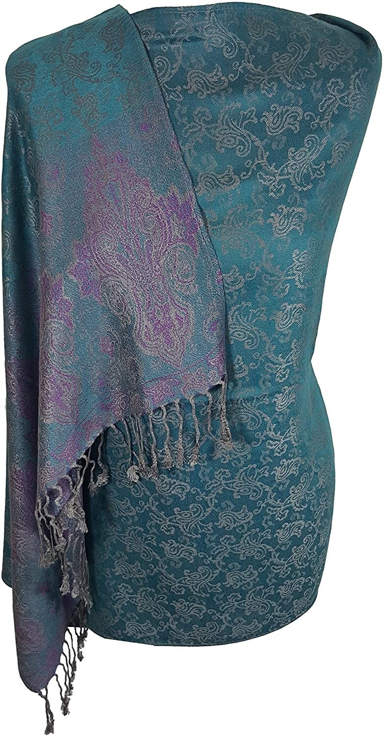 World of Shawls Ladies Floral Paisley Bordered Pashmina Feel Shawl Scarf Wrap Stole Luxuriously Warm Soft and Silky Touch