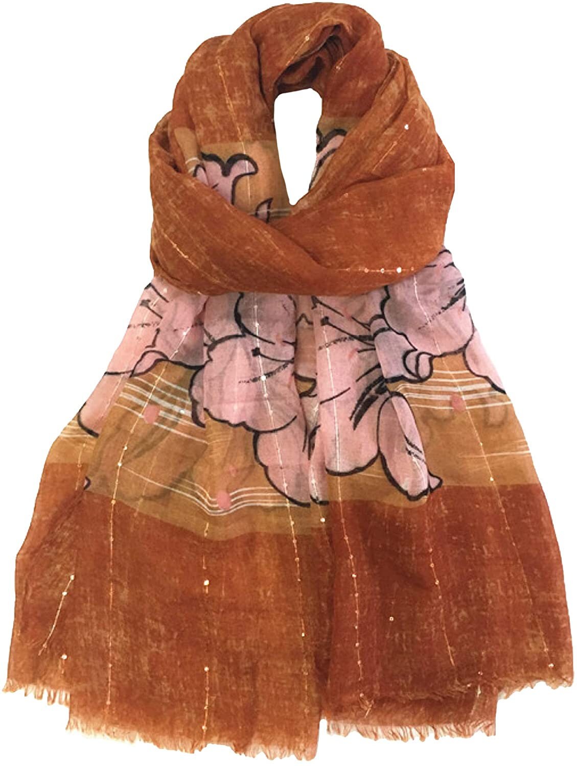 World of Shawls Eye-Catching Floral Border Scarf for Women Ladies with Delicate Sequin Insets