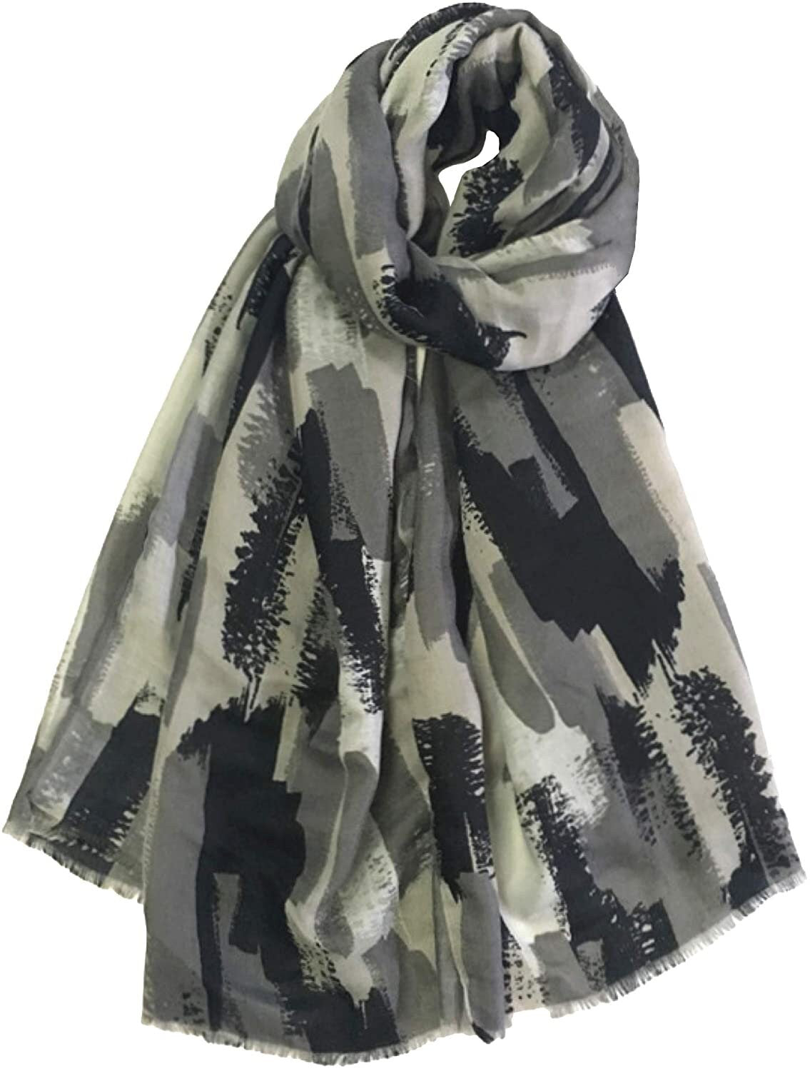 World of Shawls Abstract Brush Stroke Print Scarfs for Women Ladies - Grey Khaki Black Pink Navy Red Silver - Stylish Scarves Shawl Wrap