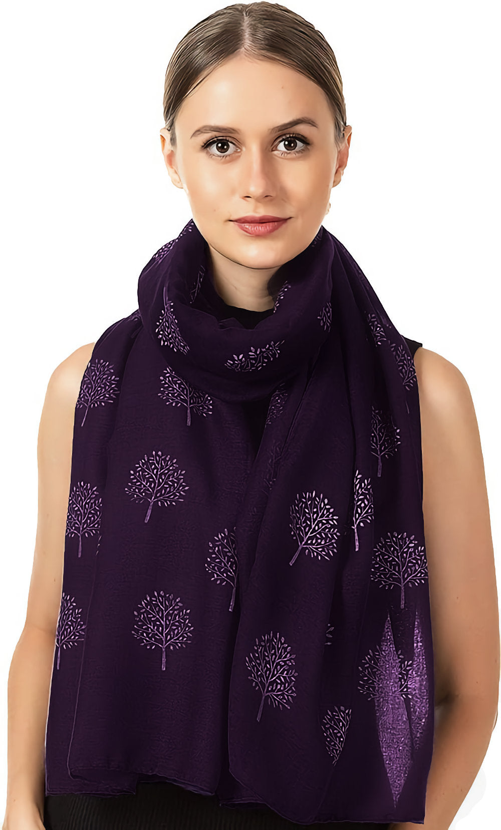 Aubergine Mulberry Tree Print Fashion Scarf Shawl Wrap Women Ladies Long