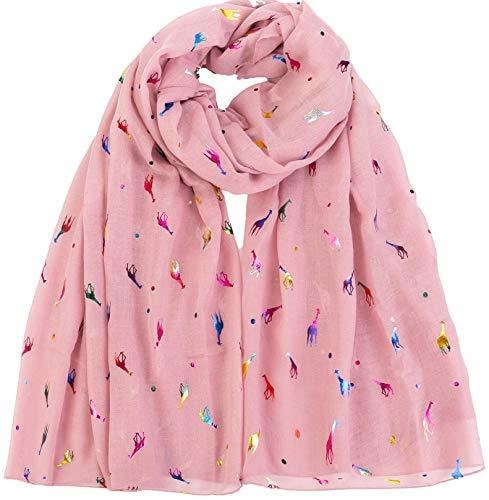 Giraffe Animal Print Women's Scarf Shawl Wrap By World of Scarfs (Glitter Giraffe Dusky Pink)