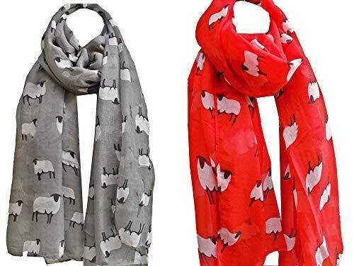 Christmas Bonanza Pack Of 2 Scarves Wrap Shawl Scarf For Women Ladies (sheep Silver/red, 2)