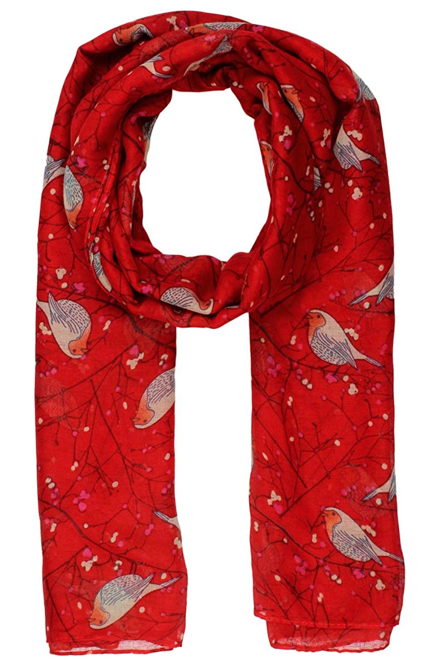 Winter Christmas Robin Bird Print Girls Lady Women Colorful Long Cute Scarf Wraps Shawl Soft Scarves Maxi