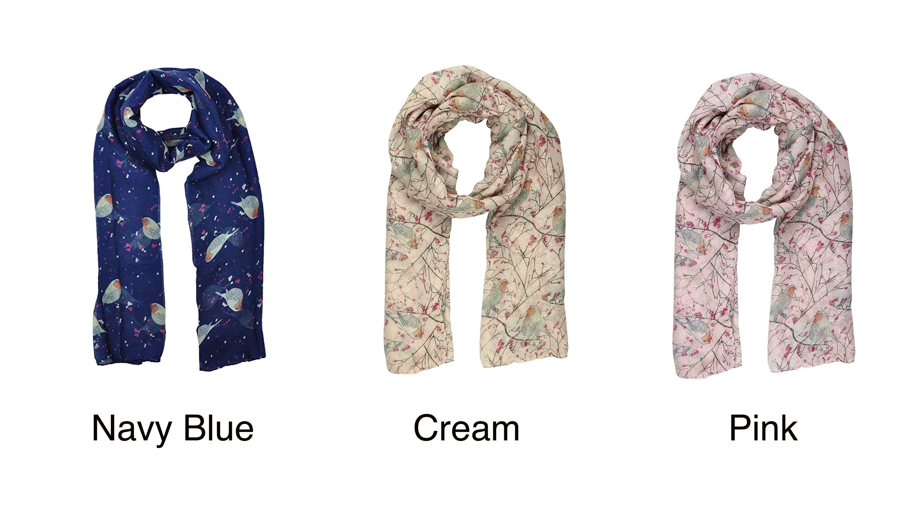 Winter Christmas Robin Bird Print Girls Lady Women Colorful Long Cute Scarf Wraps Shawl Soft Scarves Maxi