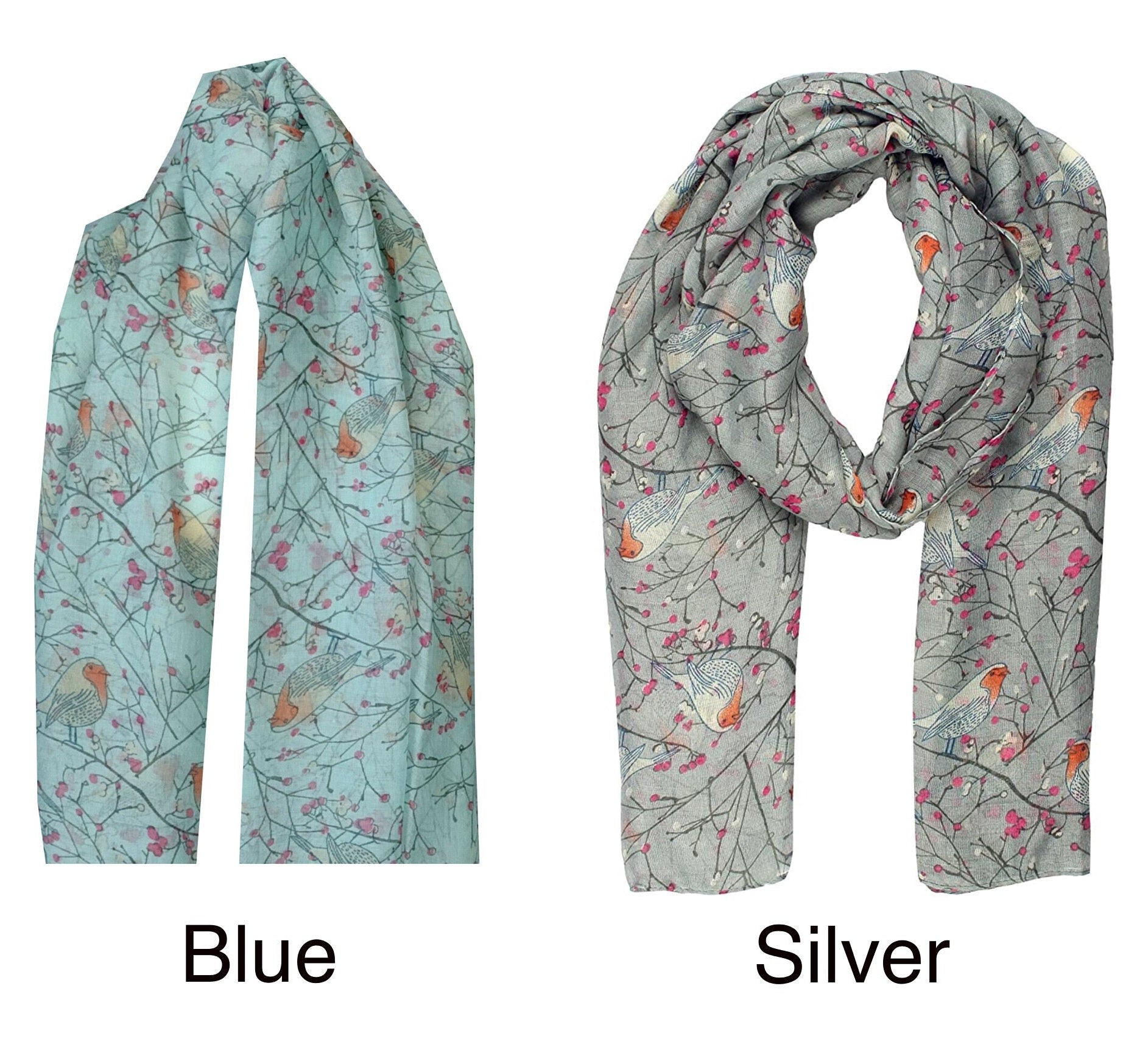 Winter Christmas Robin Bird Print Girls Lady Women Colorful Long Cute Scarf Wraps Shawl Soft Scarves Maxi