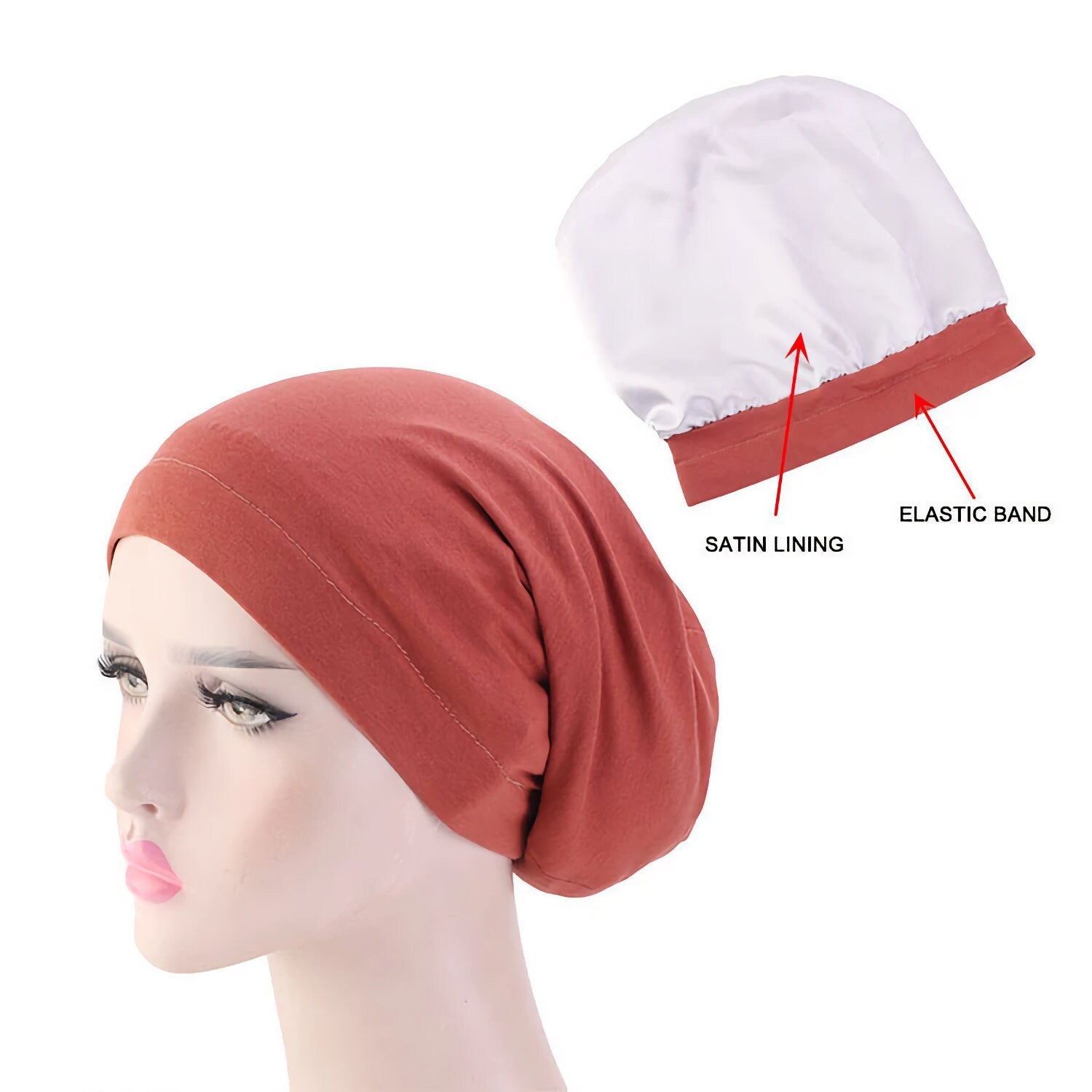 Satin Lined Sleep Cap Frizzy Hair Headwear Smooth Curly Hair Slouchy Beanie