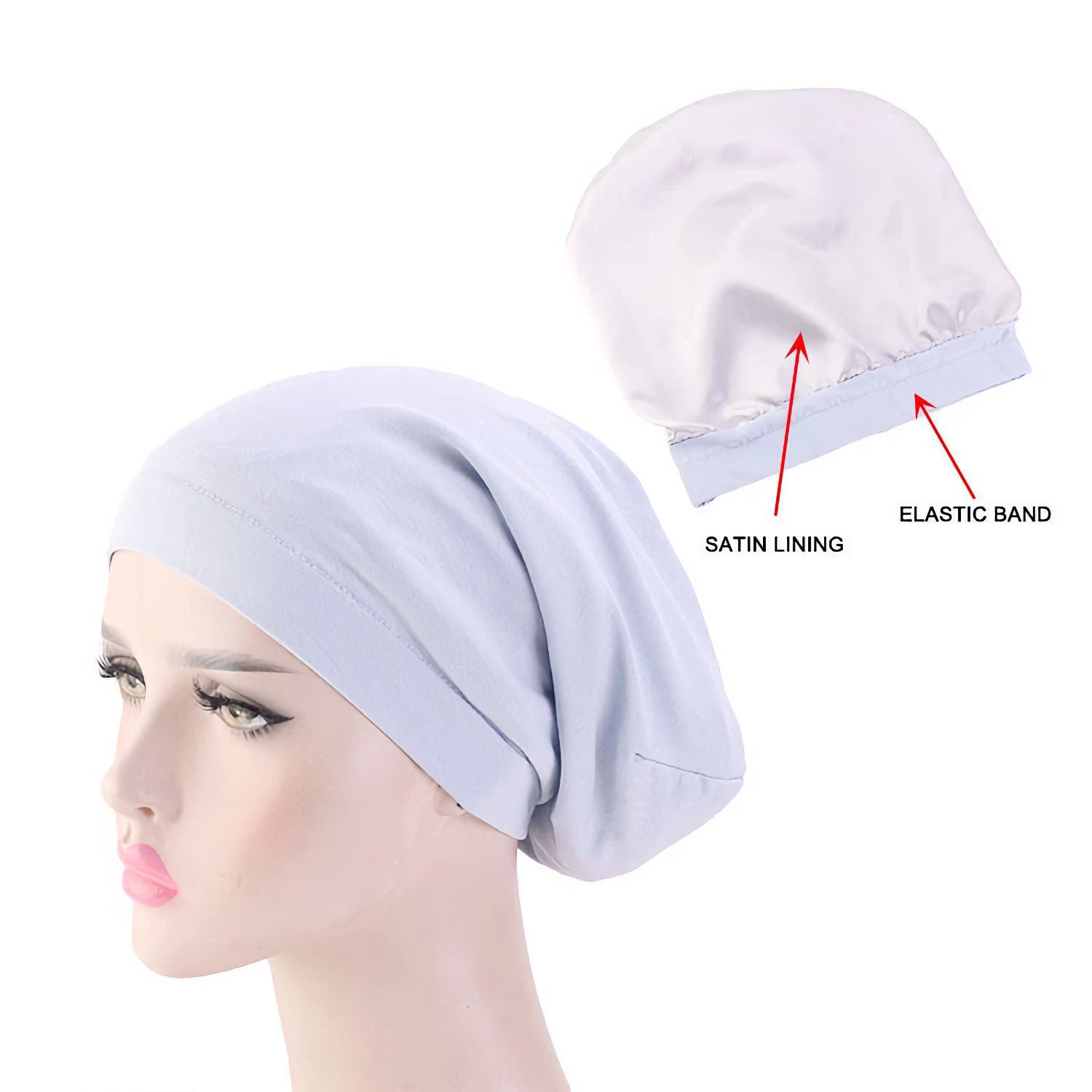 Satin Lined Sleep Cap Frizzy Hair Headwear Smooth Curly Hair Slouchy Beanie