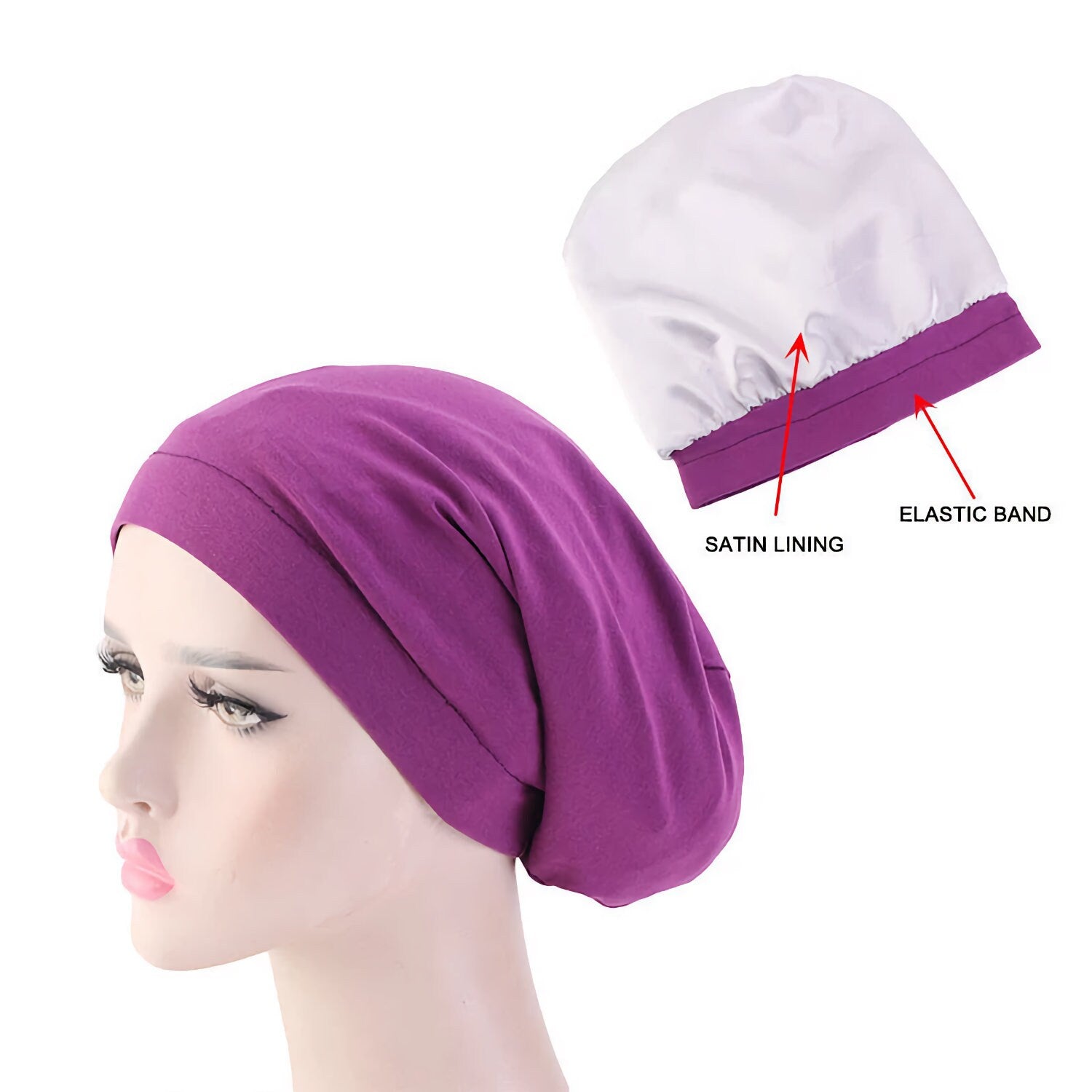 Satin Lined Sleep Cap Frizzy Hair Headwear Smooth Curly Hair Slouchy Beanie