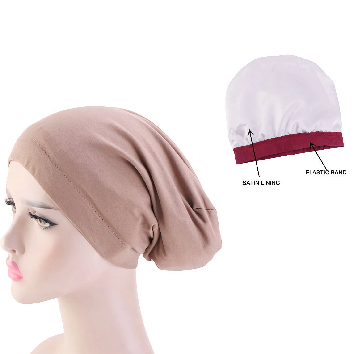 Satin Lined Sleep Cap Frizzy Hair Headwear Smooth Curly Hair Slouchy Beanie