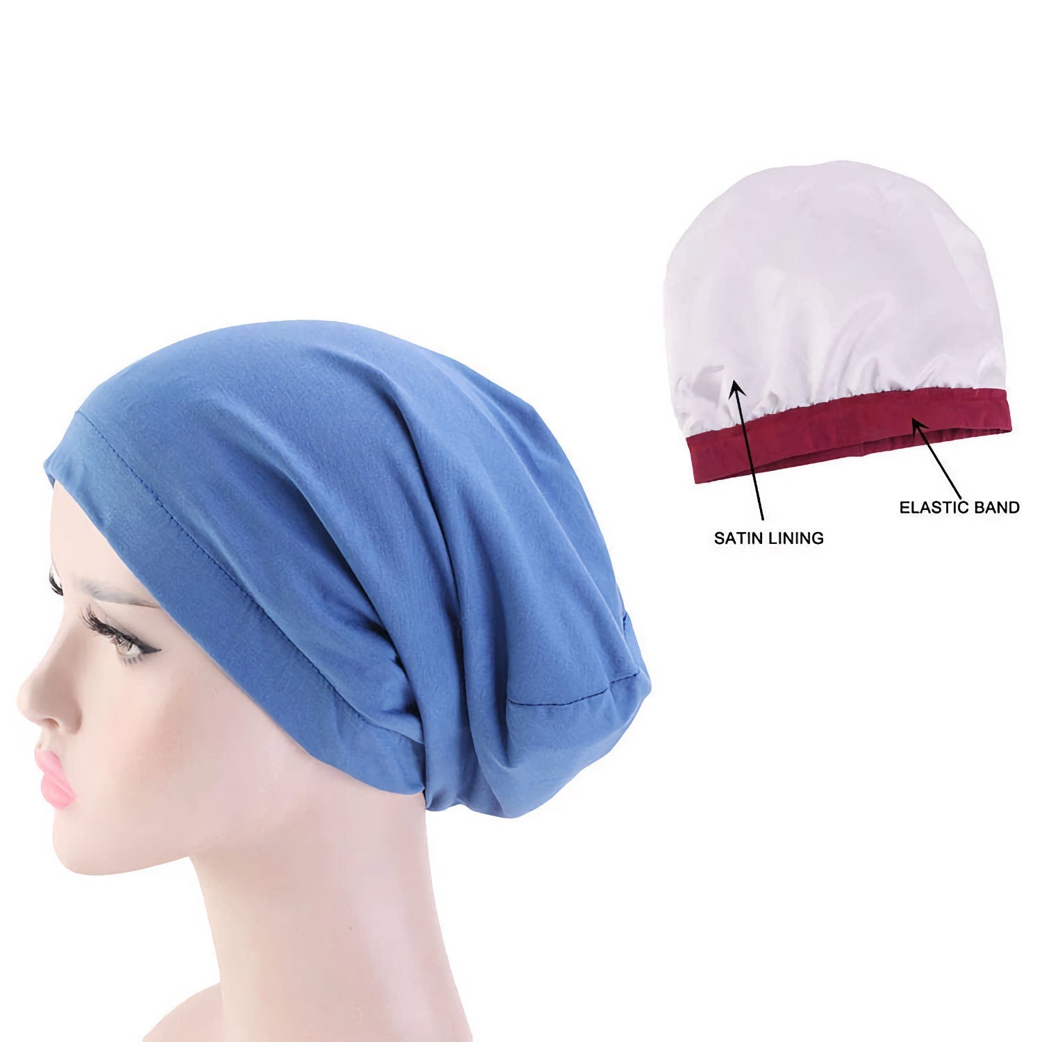 Satin Lined Sleep Cap Frizzy Hair Headwear Smooth Curly Hair Slouchy Beanie