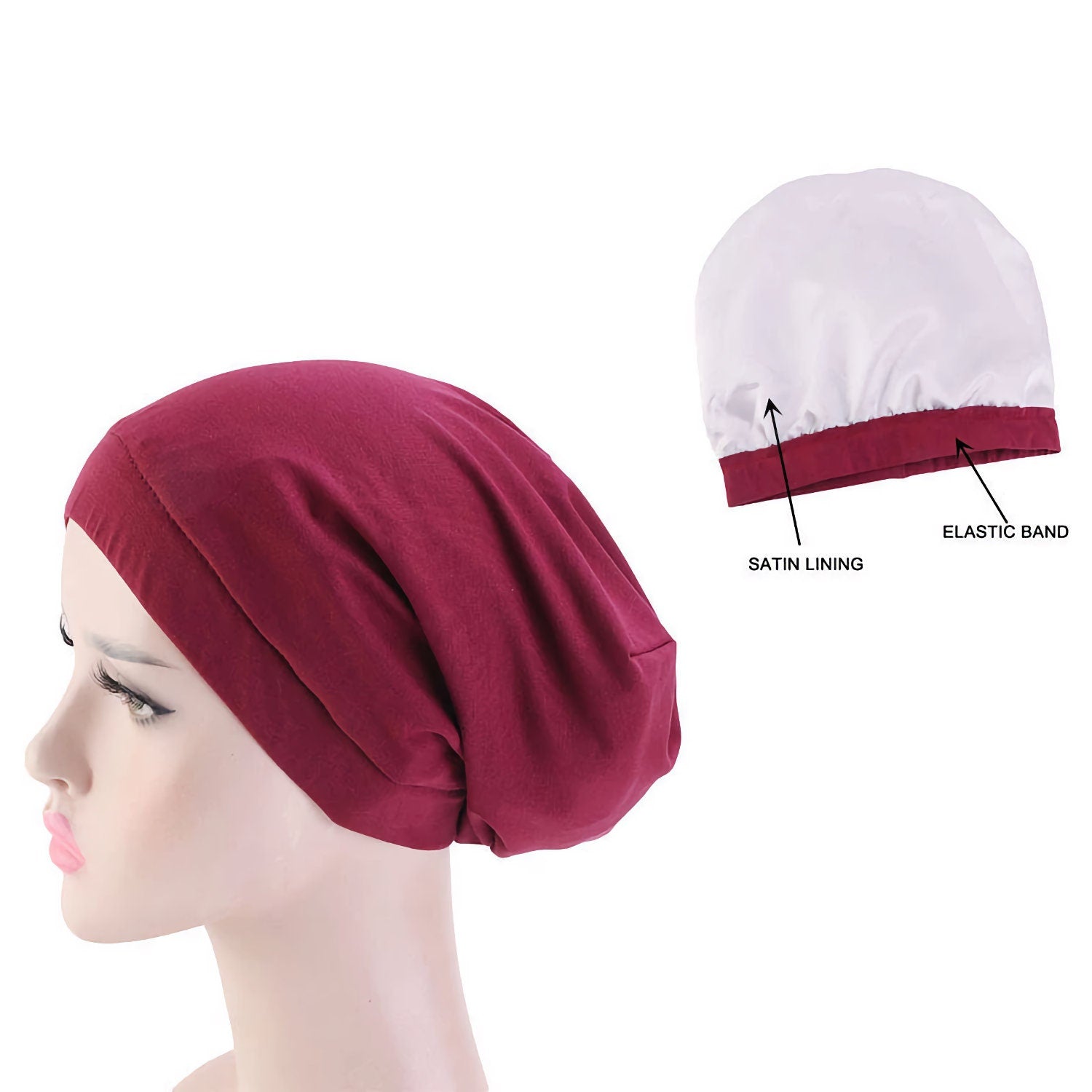 Satin Lined Sleep Cap Frizzy Hair Headwear Smooth Curly Hair Slouchy Beanie