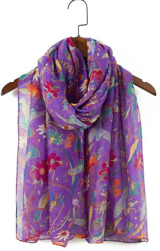 Ladies Women's Fashion New Birds Print Long Scarves Floral Neck Scarf Shawl Wrap