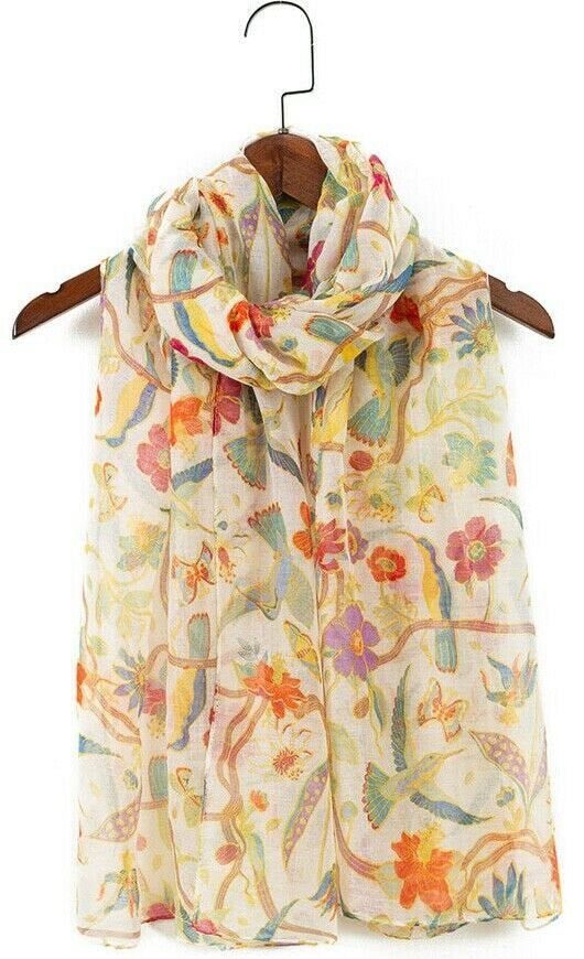 Ladies Women's Fashion New Birds Print Long Scarves Floral Neck Scarf Shawl Wrap