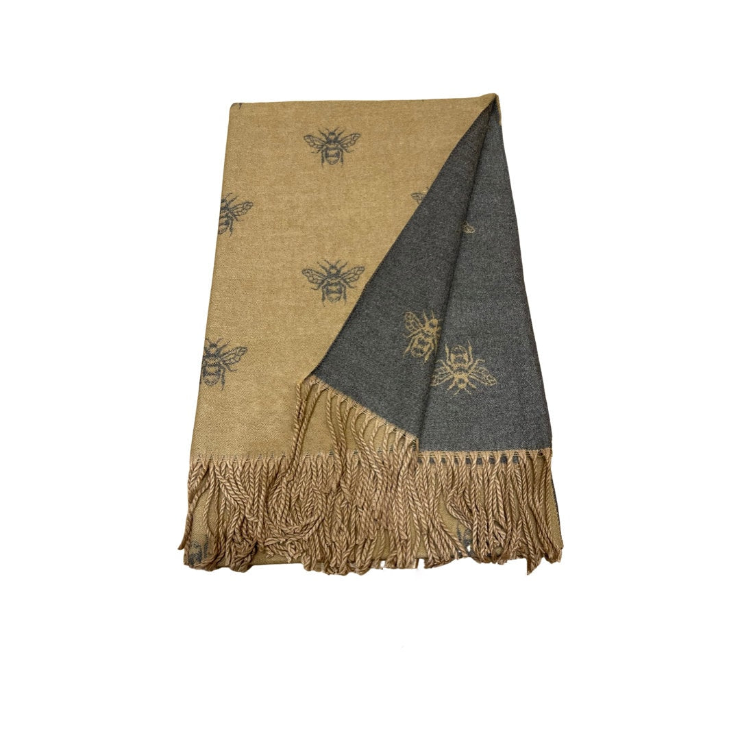 WINTER WARMER Reversible Thick Long Bumble Bee Print Fashion Scarf Blanket Wrap
