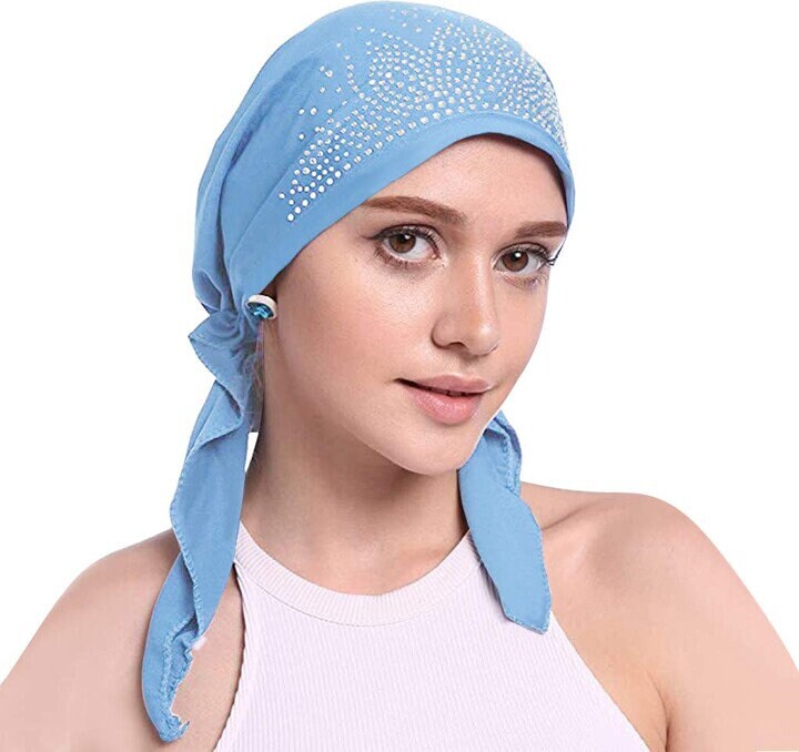 Chemo Hat Stretchy Crystal Pleated Beanie Bandana Turban Cap Skull Cap Ethnic Head Wrap Hat Headscarf Hair Loss