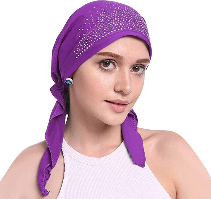 Chemo Hat Stretchy Crystal Pleated Beanie Bandana Turban Cap Skull Cap Ethnic Head Wrap Hat Headscarf Hair Loss