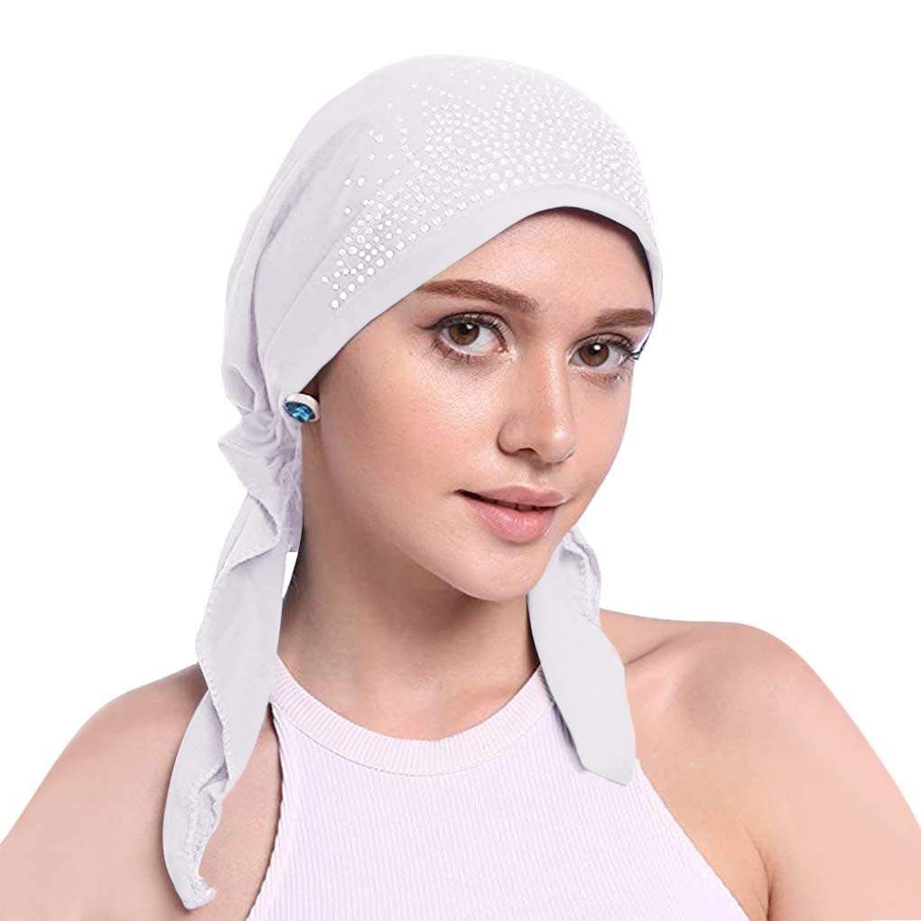 Chemo Hat Stretchy Crystal Pleated Beanie Bandana Turban Cap Skull Cap Ethnic Head Wrap Hat Headscarf Hair Loss