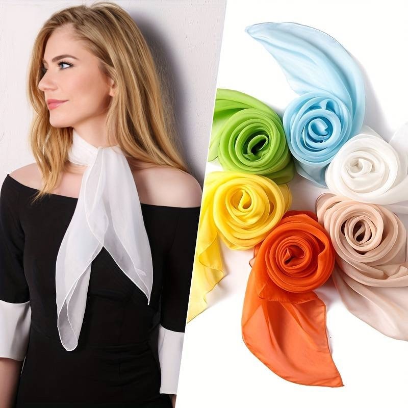 Chiffon Silk feel Scarves Women Plain Neck Retro Lightweight Scarves Bandana for Women size 45 x 160 cms