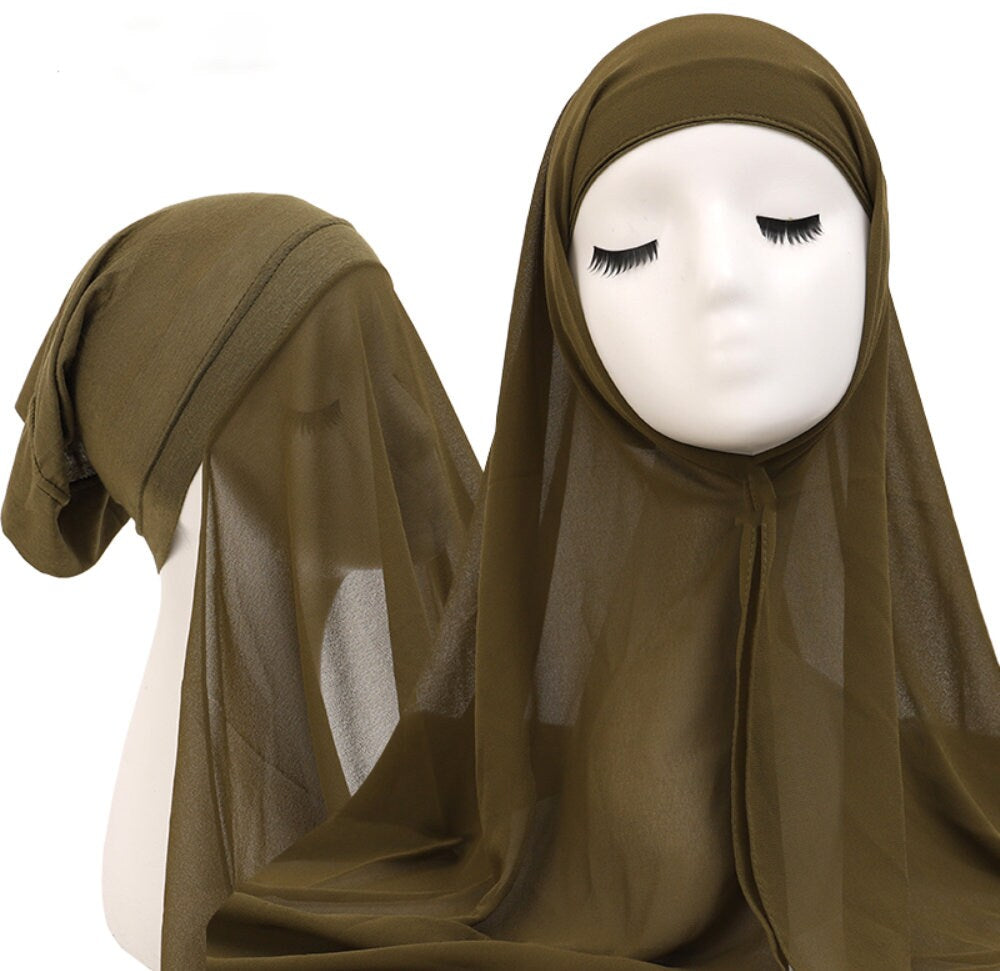 2 in 1 Instant Chiffon Hijab Scarf With Inner Cap One Piece for Ladies Girls Women