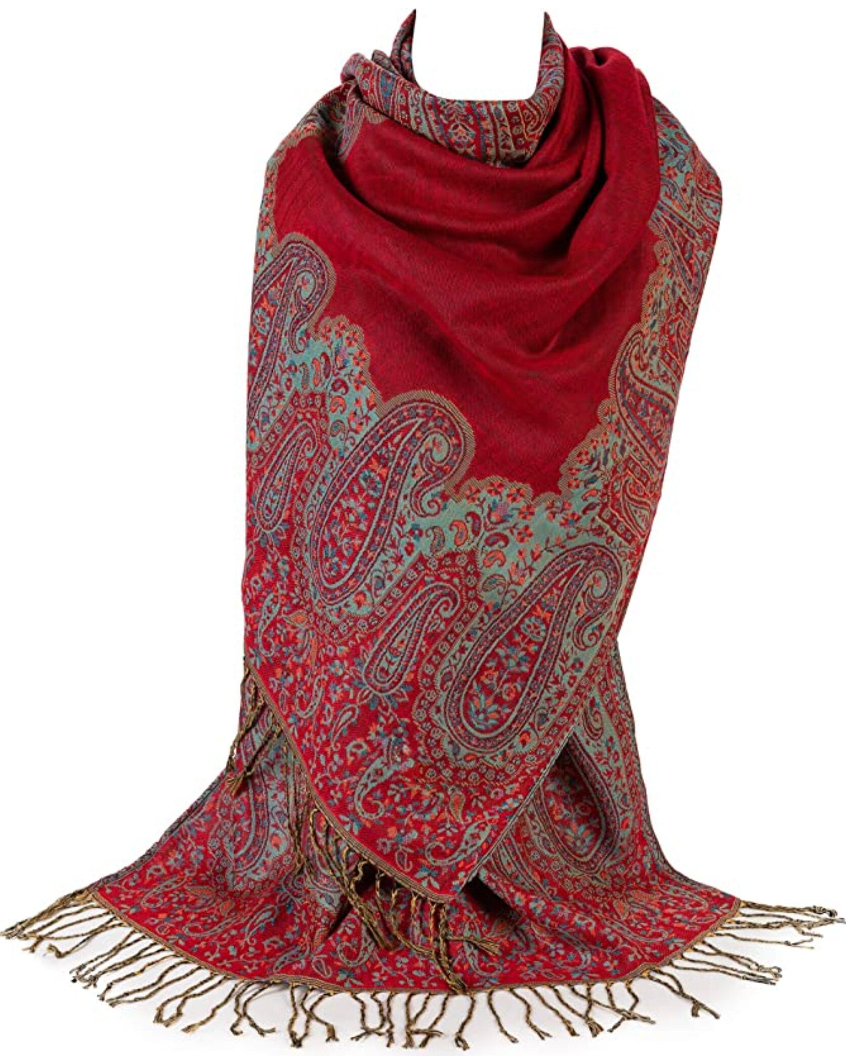 Ladies Paisley Bordered Pashmina Feel Shawl Scarf Wrap Luxuriously Warm Soft Vibrant