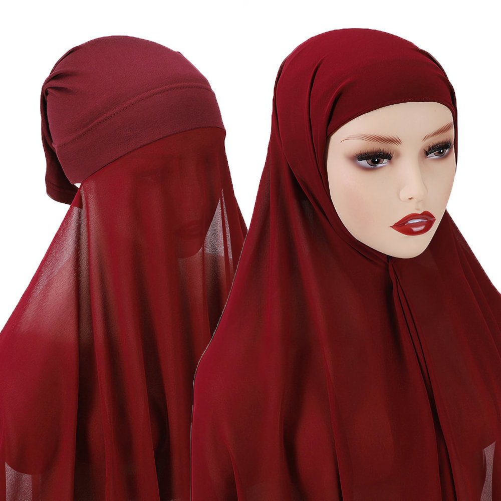 2 in 1 Instant Chiffon Hijab Scarf With Inner Cap One Piece for Ladies Girls Women