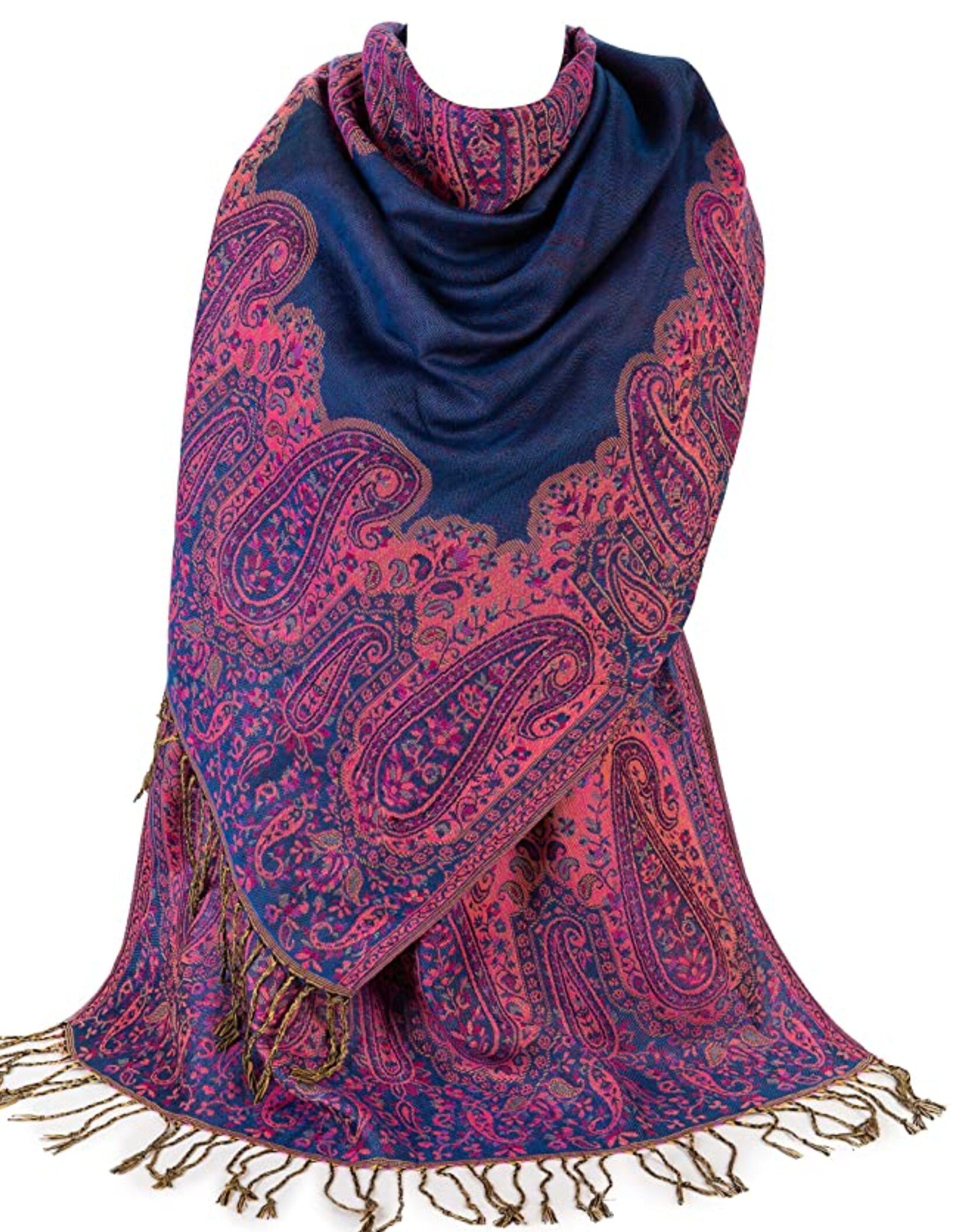 Ladies Paisley Bordered Pashmina Feel Shawl Scarf Wrap Luxuriously Warm Soft Vibrant